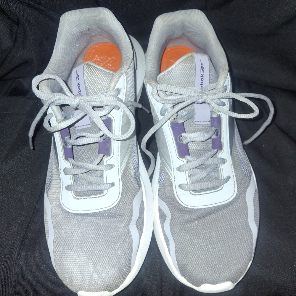 Reebok Gray and White Sneakers with Purple and Orange Accents